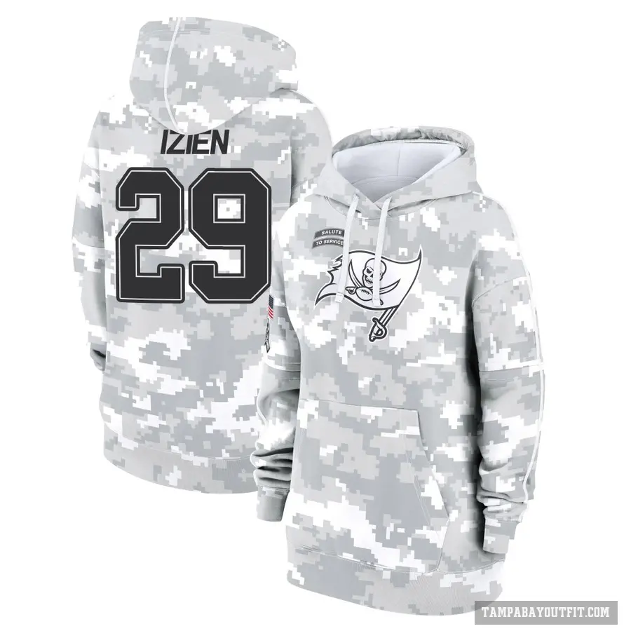Women's ＃29 Christian Izien Tampa Bay Buccaneers Arctic Camo 2024 Salute to Service Club Fleece Pullover Hoodie