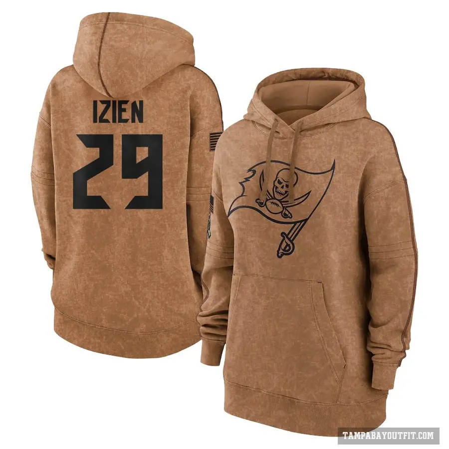 Women's ＃29 Christian Izien Tampa Bay Buccaneers Brown 2023 Salute To Service Pullover Hoodie