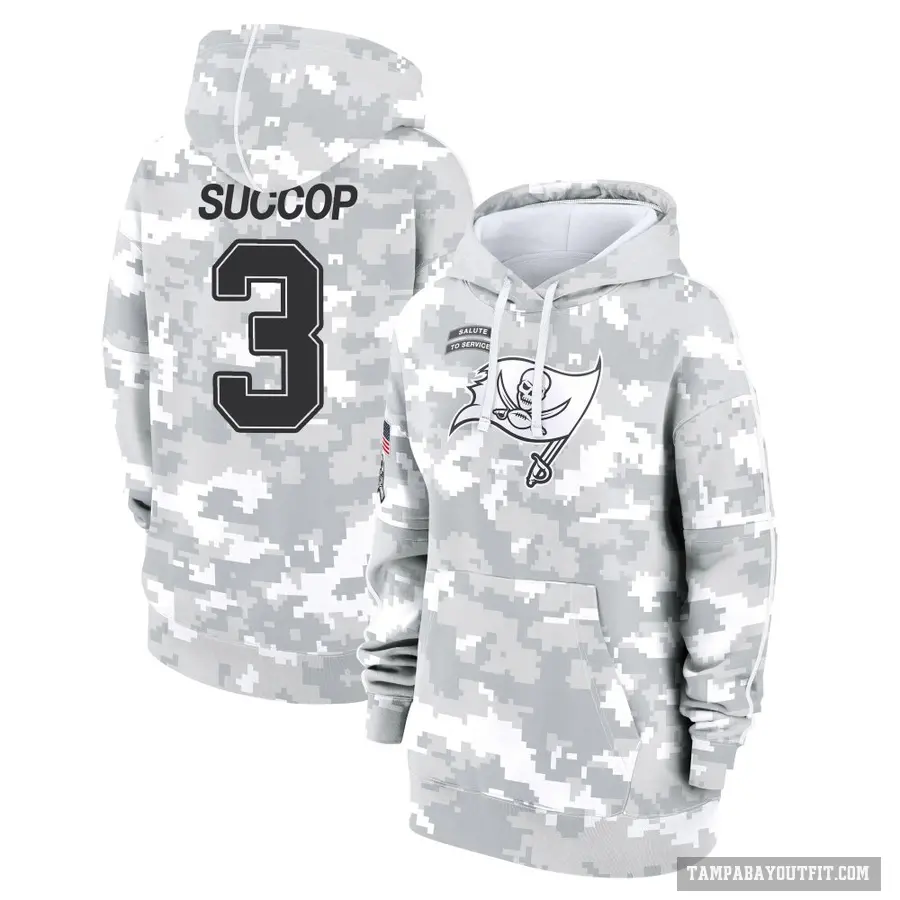 Women's ＃3 Ryan Succop Tampa Bay Buccaneers Arctic Camo 2024 Salute to Service Club Fleece Pullover Hoodie