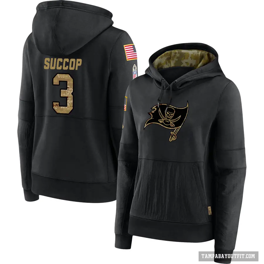 Women's ＃3 Ryan Succop Tampa Bay Buccaneers Black 2020 Salute to Service Sideline Performance Pullover Hoodie