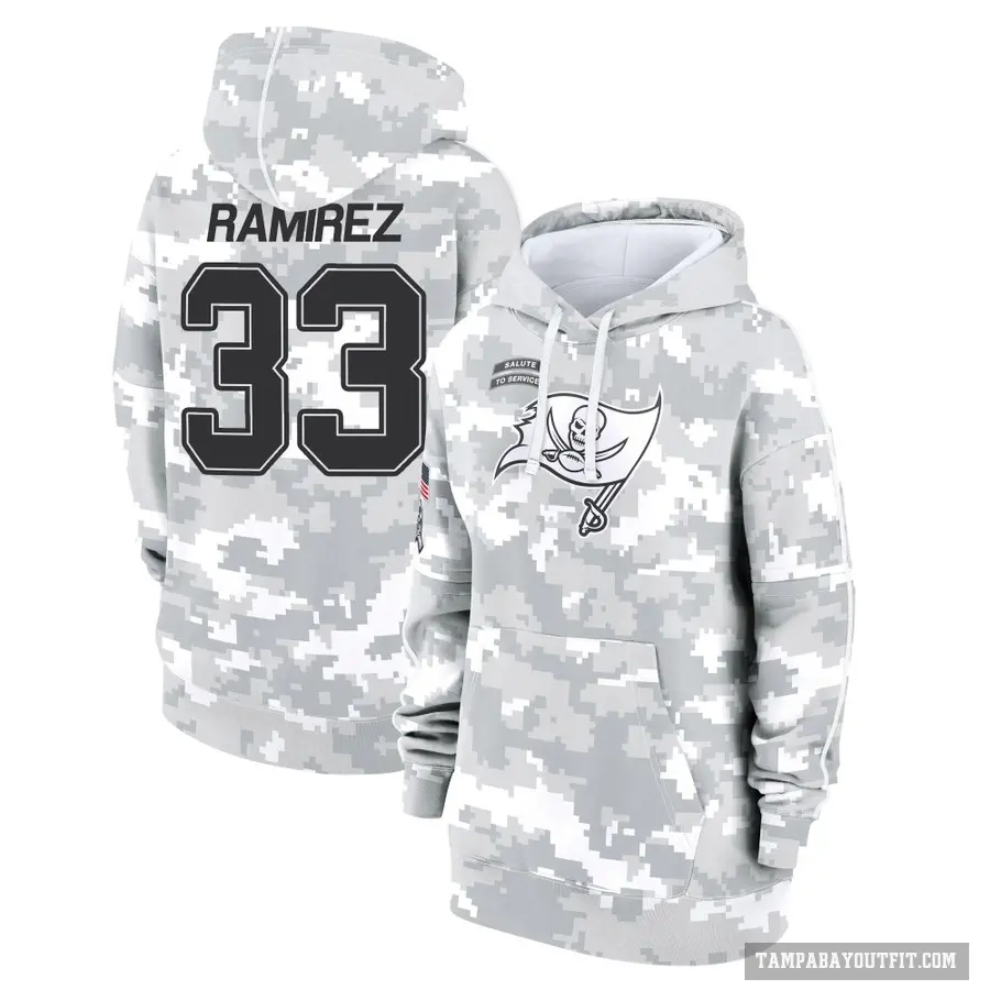 Women's ＃33 Jose Ramirez Tampa Bay Buccaneers Arctic Camo 2024 Salute to Service Club Fleece Pullover Hoodie