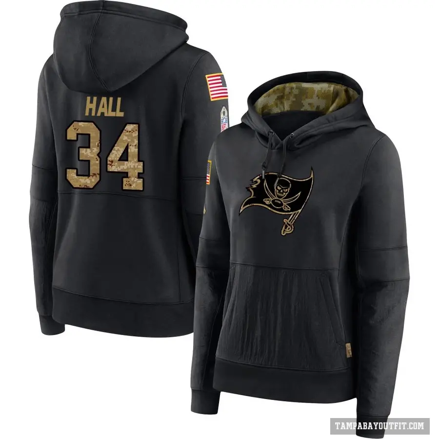 Women's ＃34 Bryce Hall Tampa Bay Buccaneers Black 2020 Salute to Service Sideline Performance Pullover Hoodie