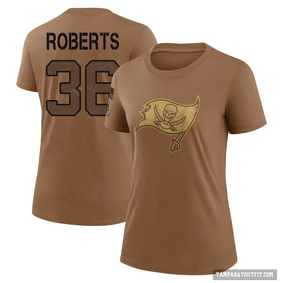 Women's ＃36 J.J. Roberts Tampa Bay Buccaneers Brown 2023 Salute To Service Performance T-Shirt
