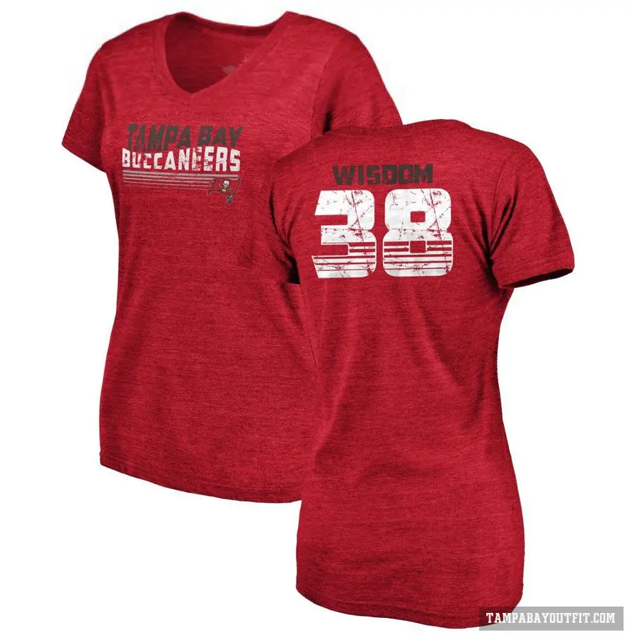 Women's ＃38 Rashad Wisdom Tampa Bay Buccaneers Red Retro V-Neck T-Shirt