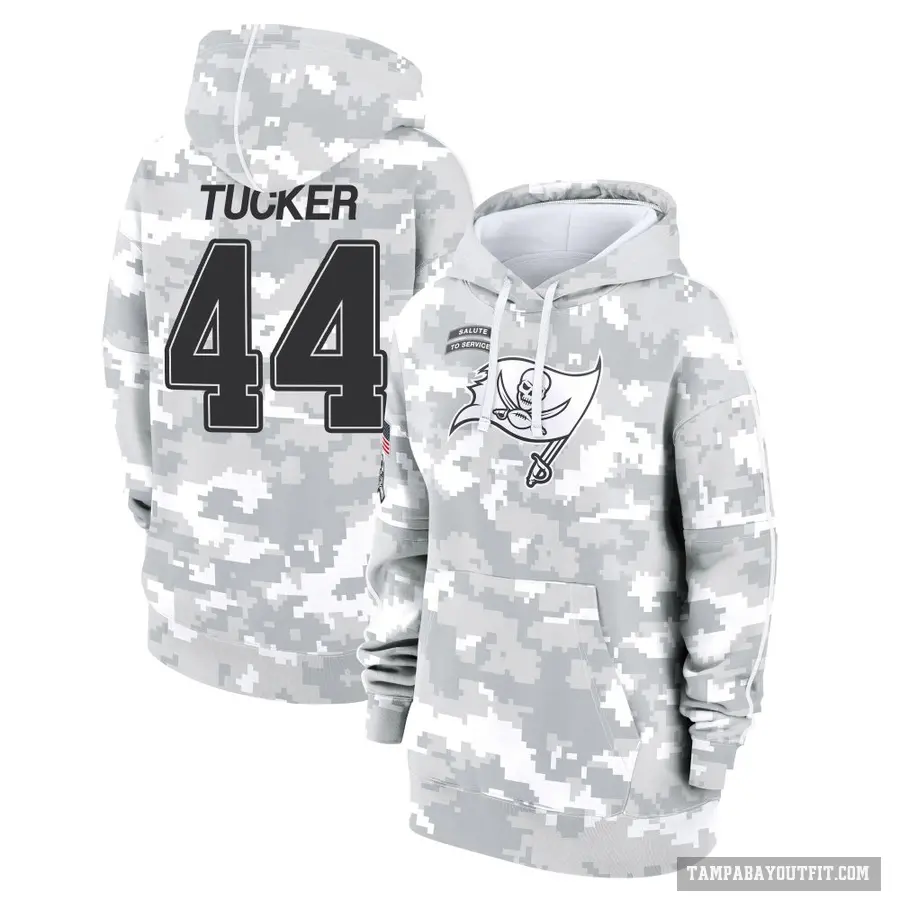 Women's ＃44 Sean Tucker Tampa Bay Buccaneers Arctic Camo 2024 Salute to Service Club Fleece Pullover Hoodie