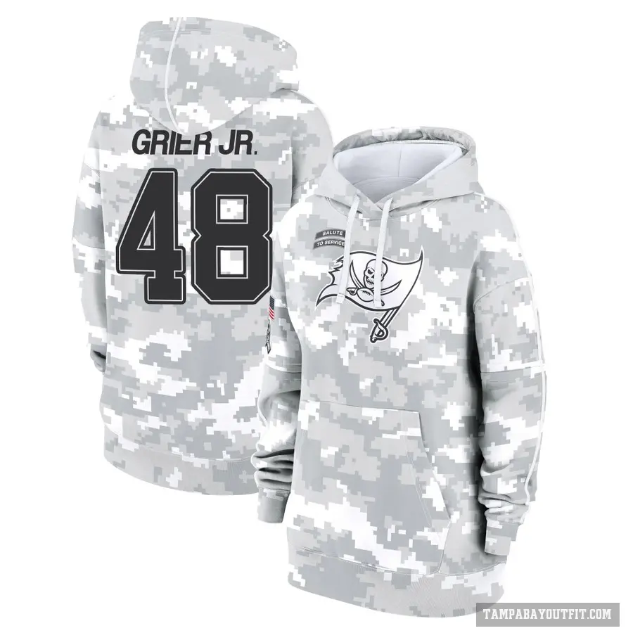 Women's ＃48 Antonio Grier Jr. Tampa Bay Buccaneers Arctic Camo 2024 Salute to Service Club Fleece Pullover Hoodie