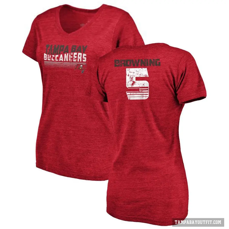 Women's ＃5 Jack Browning Tampa Bay Buccaneers Red Retro V-Neck T-Shirt
