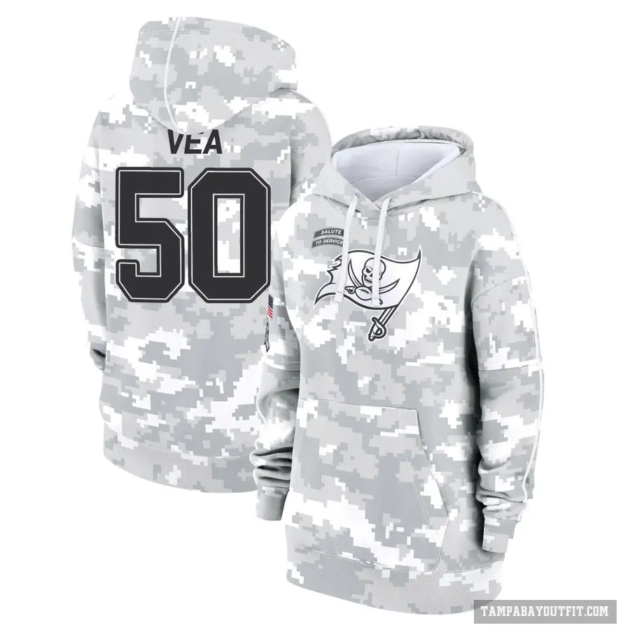 Women's ＃50 Vita Vea Tampa Bay Buccaneers Arctic Camo 2024 Salute to Service Club Fleece Pullover Hoodie