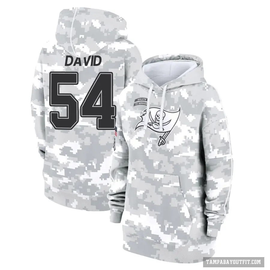 Women's ＃54 Lavonte David Tampa Bay Buccaneers Arctic Camo 2024 Salute to Service Club Fleece Pullover Hoodie