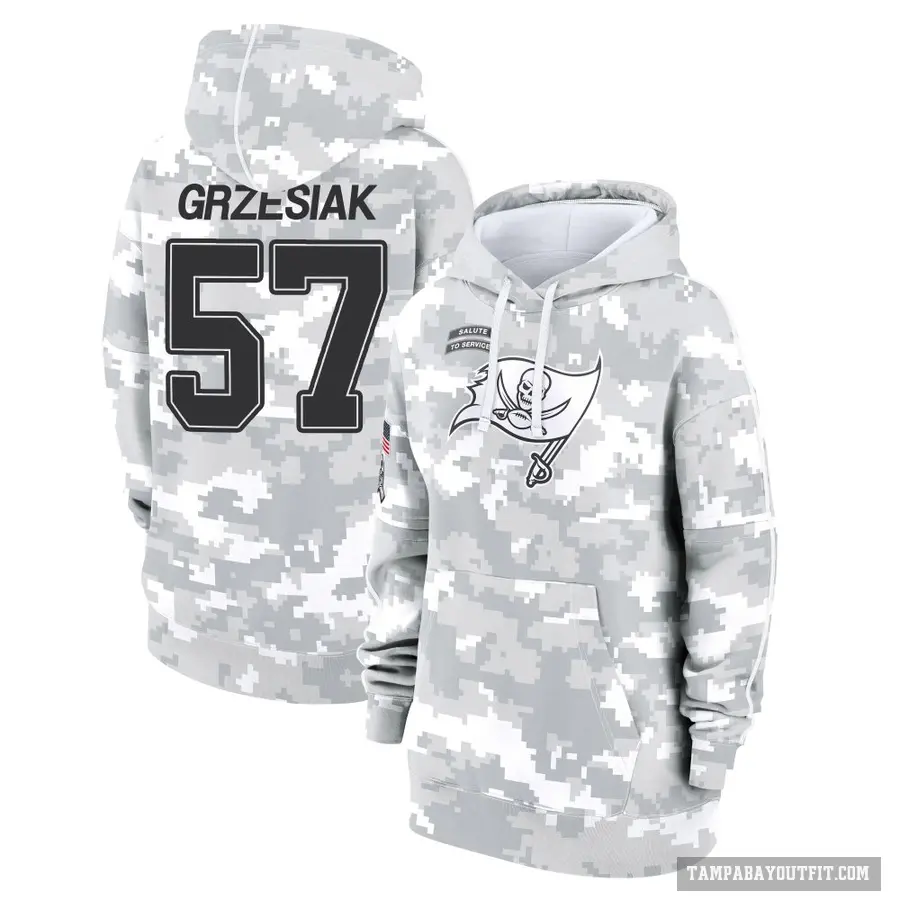Women's ＃57 Daniel Grzesiak Tampa Bay Buccaneers Arctic Camo 2024 Salute to Service Club Fleece Pullover Hoodie
