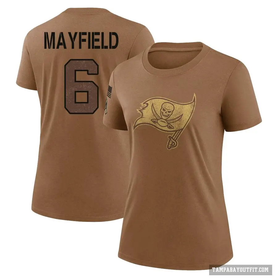 Women's ＃6 Baker Mayfield Tampa Bay Buccaneers Brown 2023 Salute To Service Performance T-Shirt