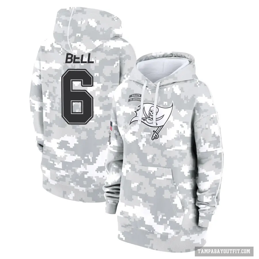 Women's ＃6 Le'Veon Bell Tampa Bay Buccaneers Arctic Camo 2024 Salute to Service Club Fleece Pullover Hoodie