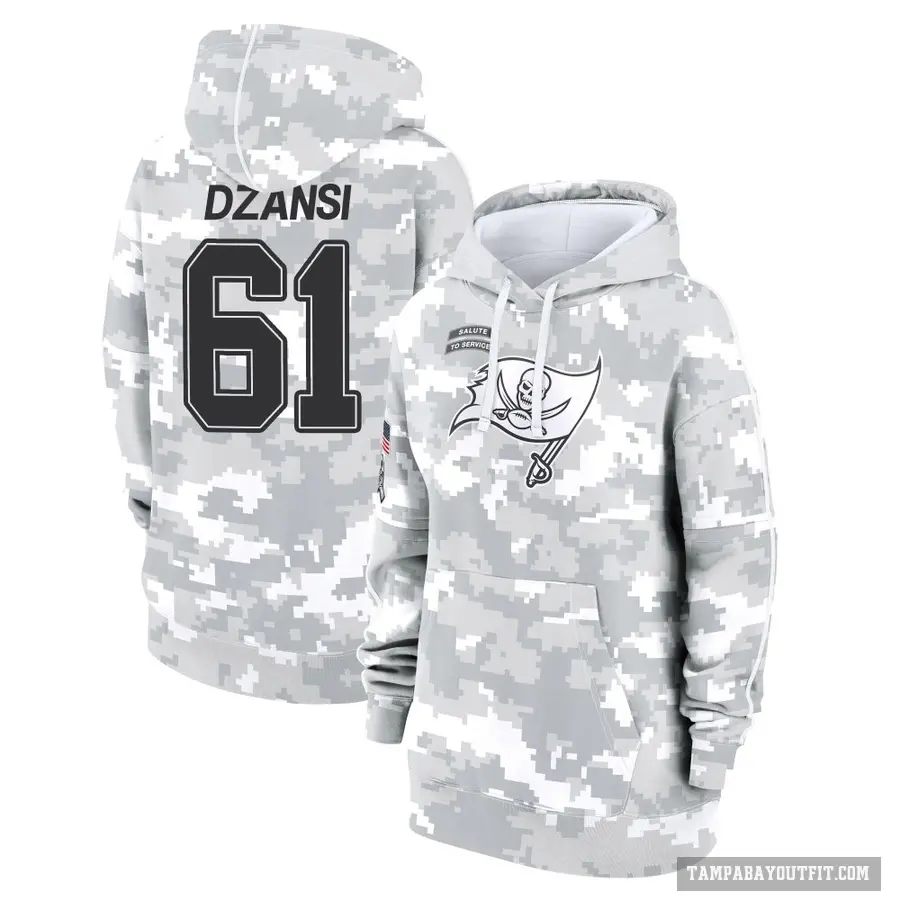 Women's ＃61 Silas Dzansi Tampa Bay Buccaneers Arctic Camo 2024 Salute to Service Club Fleece Pullover Hoodie