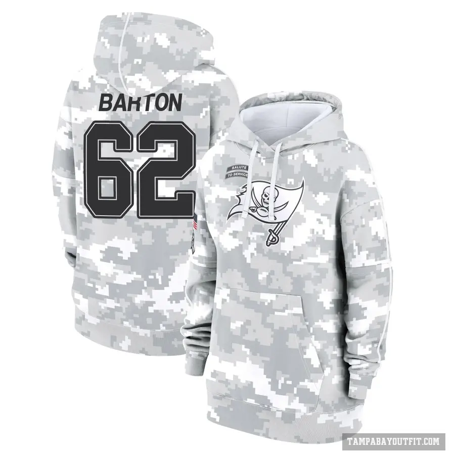 Women's ＃62 Graham Barton Tampa Bay Buccaneers Arctic Camo 2024 Salute to Service Club Fleece Pullover Hoodie