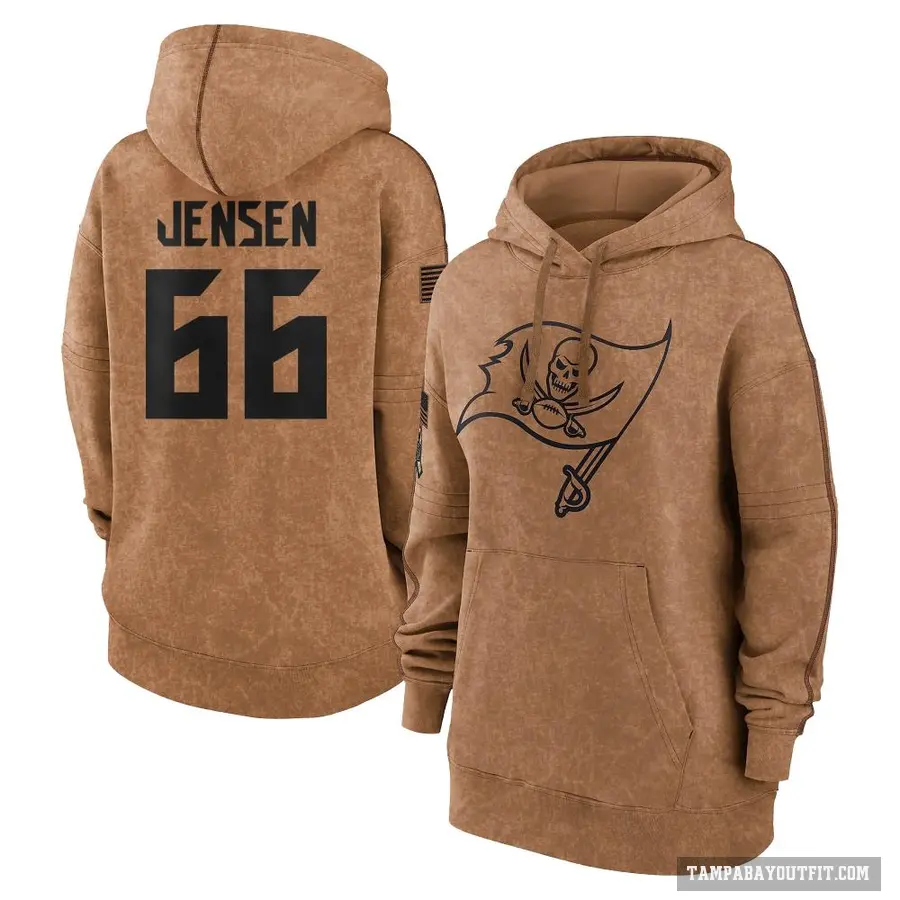 Women's ＃66 Ryan Jensen Tampa Bay Buccaneers Brown 2023 Salute To Service Pullover Hoodie