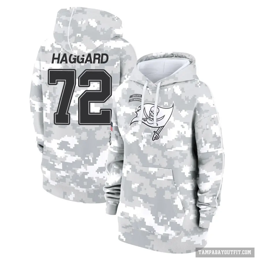 Women's ＃72 Luke Haggard Tampa Bay Buccaneers Arctic Camo 2024 Salute to Service Club Fleece Pullover Hoodie