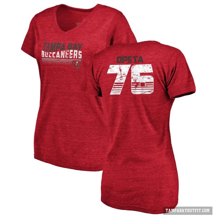 Women's ＃76 Sua Opeta Tampa Bay Buccaneers Red Retro V-Neck T-Shirt
