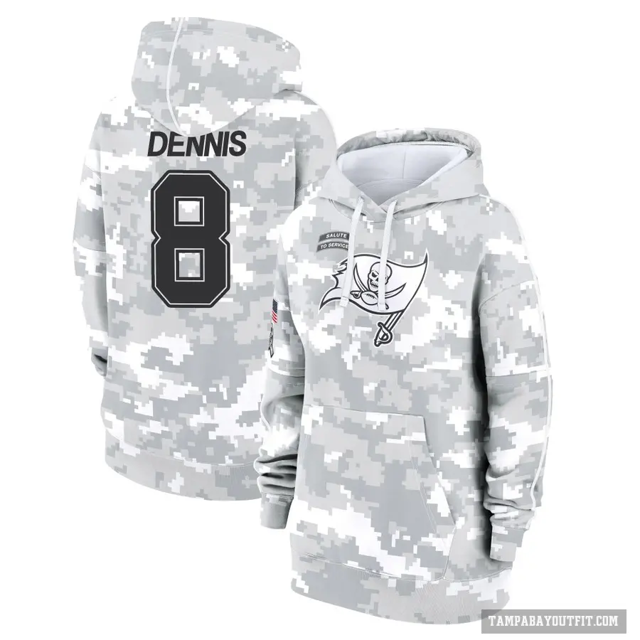 Women's ＃8 SirVocea Dennis Tampa Bay Buccaneers Arctic Camo 2024 Salute to Service Club Fleece Pullover Hoodie