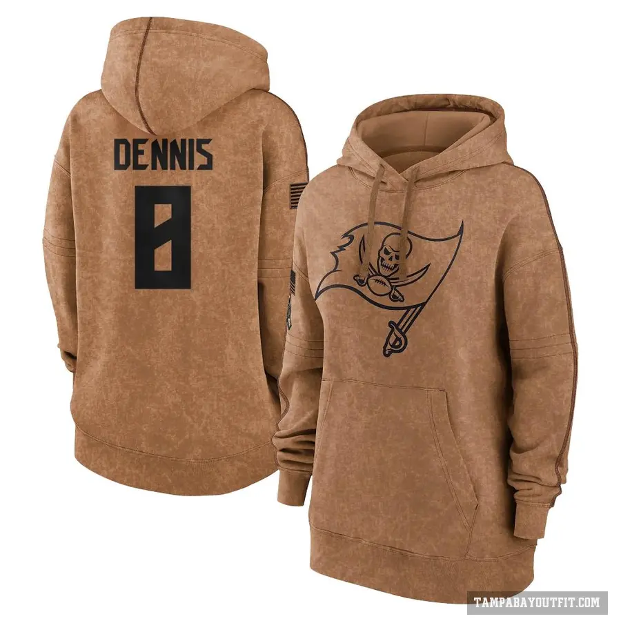 Women's ＃8 SirVocea Dennis Tampa Bay Buccaneers Brown 2023 Salute To Service Pullover Hoodie