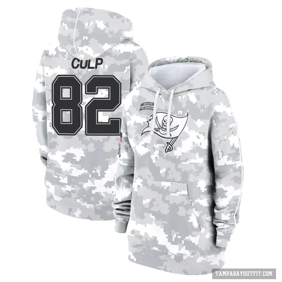 Women's ＃82 Devin Culp Tampa Bay Buccaneers Arctic Camo 2024 Salute to Service Club Fleece Pullover Hoodie