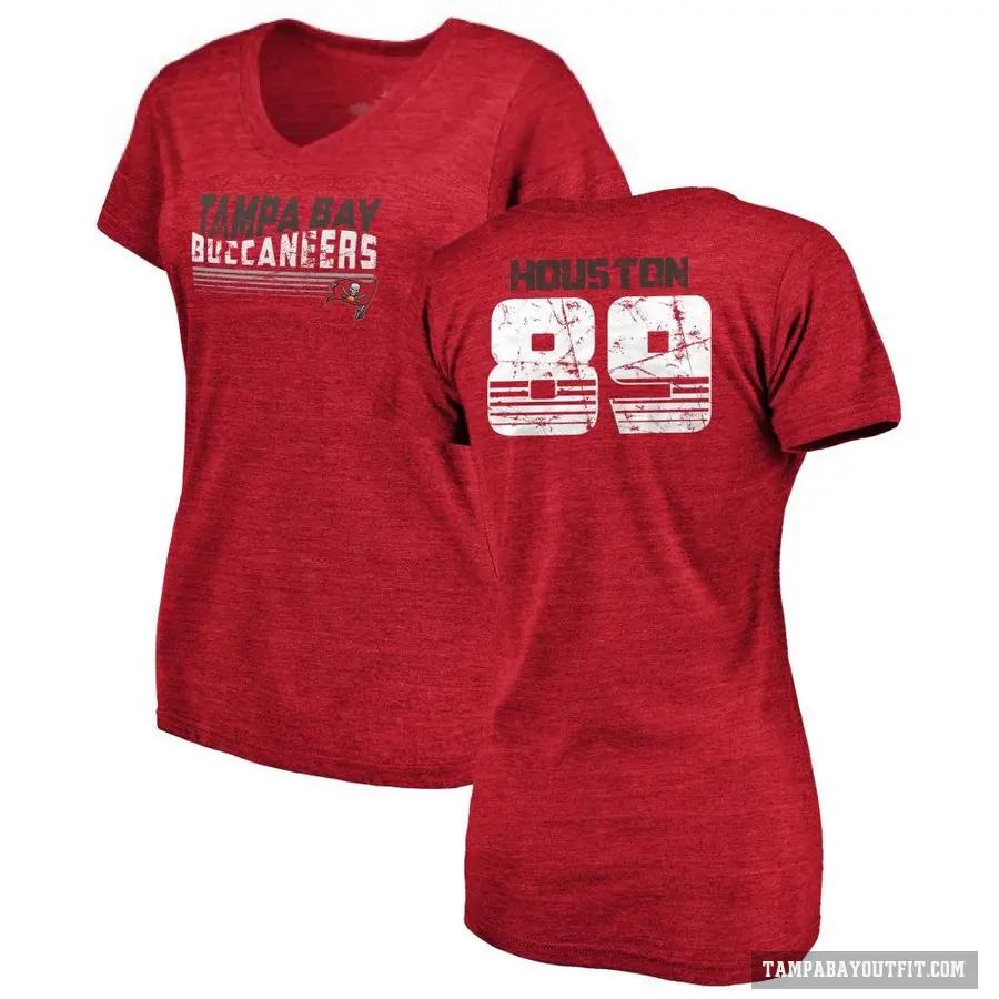 Women's ＃89 Dennis Houston Tampa Bay Buccaneers Red Retro V-Neck T-Shirt