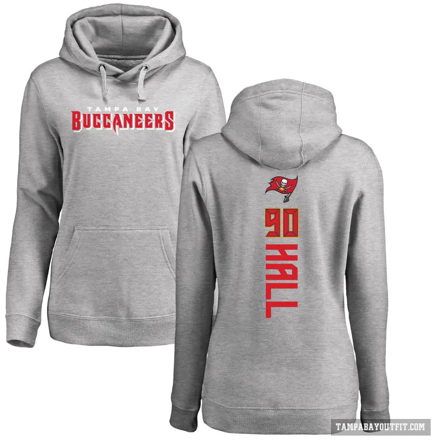 Women's ＃90 Logan Hall Tampa Bay Buccaneers Pro Line Ash Backer Pullover Hoodie