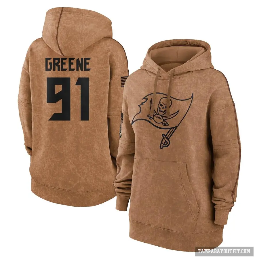 Women's ＃91 Mike Greene Tampa Bay Buccaneers Brown 2023 Salute To Service Pullover Hoodie