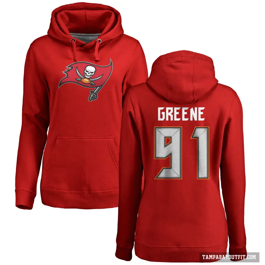 Women's ＃91 Mike Greene Tampa Bay Buccaneers Red Pro Line Logo Pullover Hoodie