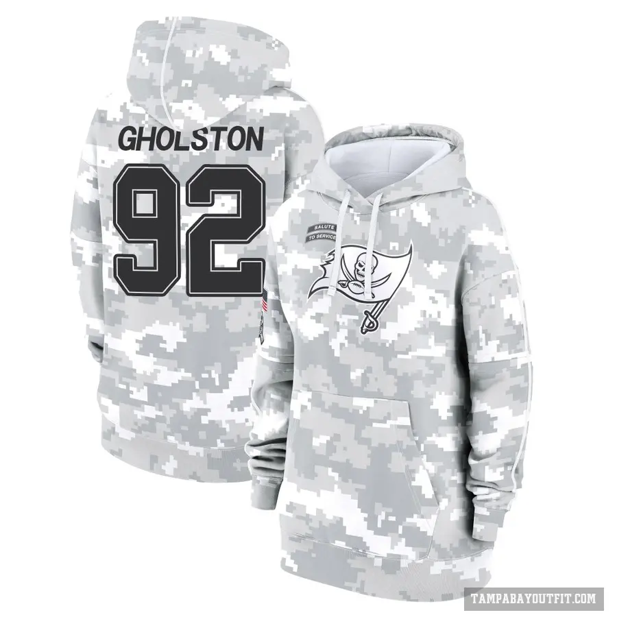 Women's ＃92 William Gholston Tampa Bay Buccaneers Arctic Camo 2024 Salute to Service Club Fleece Pullover Hoodie
