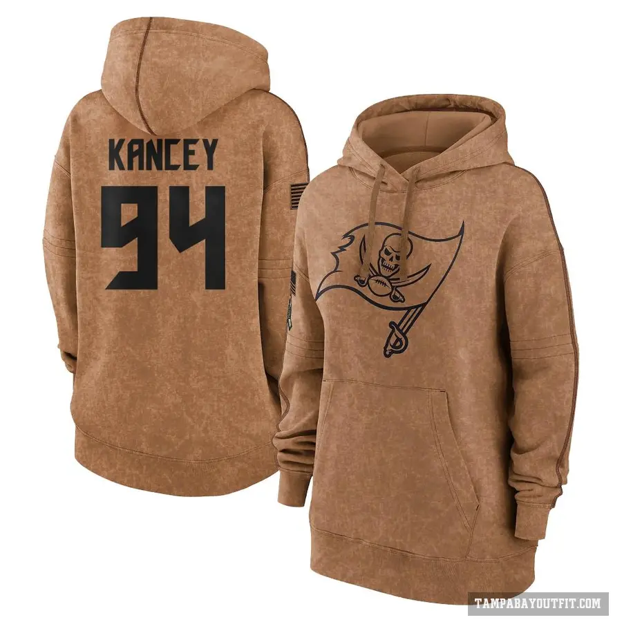 Women's ＃94 Calijah Kancey Tampa Bay Buccaneers Brown 2023 Salute To Service Pullover Hoodie