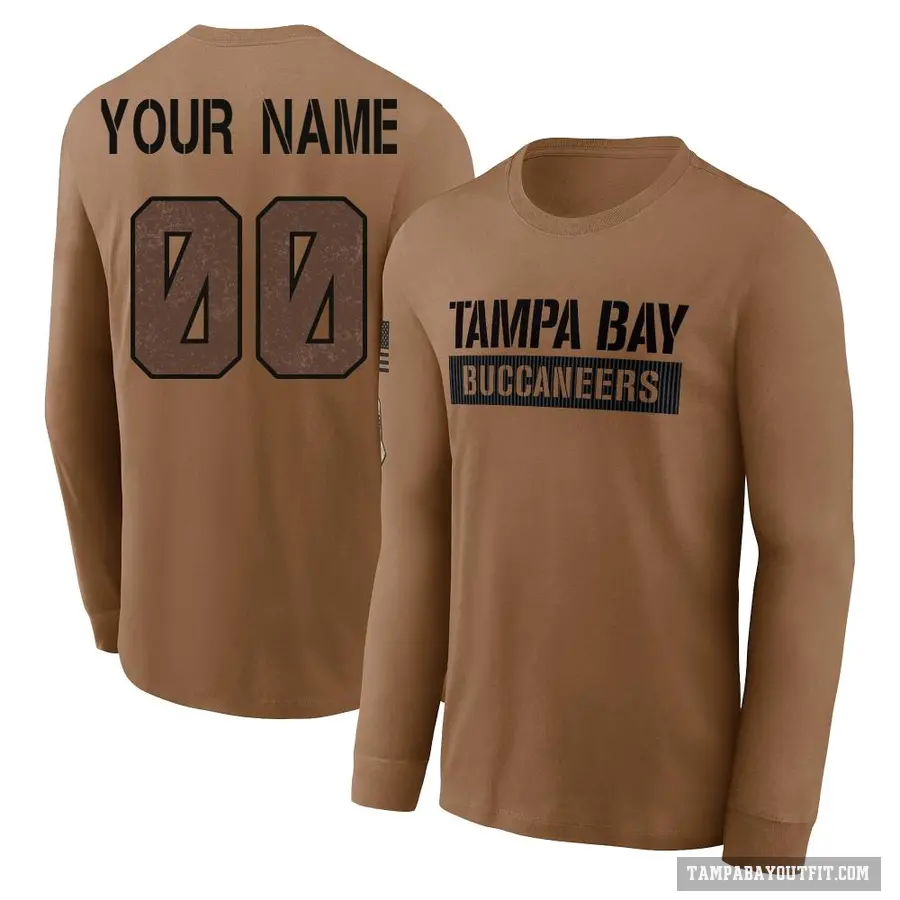 Youth ＃00 Custom Tampa Bay Buccaneers Brown 2023 Salute To Service Long Sleeve T-Shirt