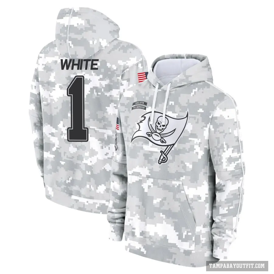 Youth ＃1 Rachaad White Tampa Bay Buccaneers Arctic Camo 2024 Salute to Service Club Fleece Pullover Hoodie