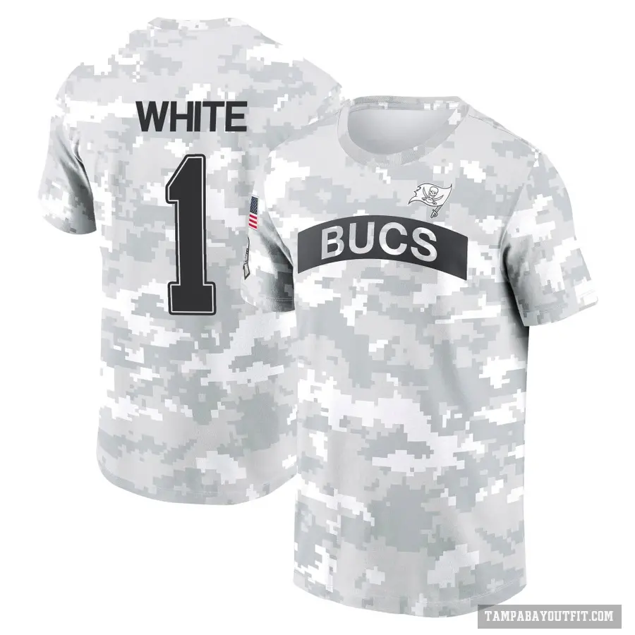 Youth ＃1 Rachaad White Tampa Bay Buccaneers White Arctic Camo 2024 Salute to Service Performance T-Shirt