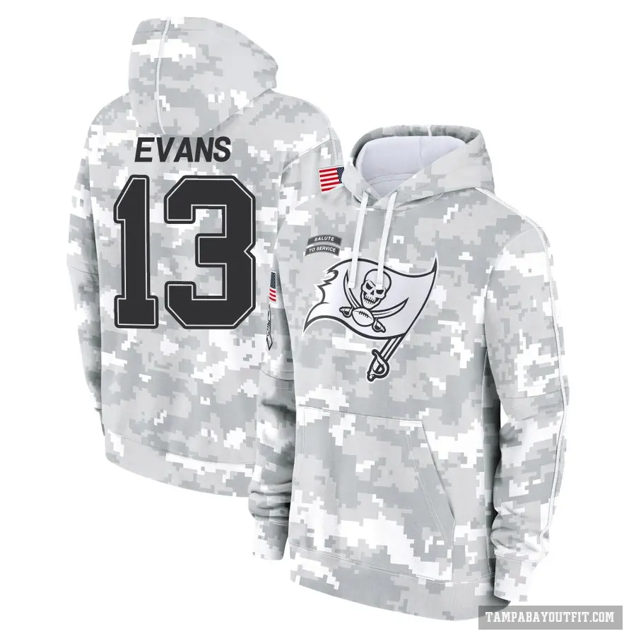 Youth ＃13 Mike Evans Tampa Bay Buccaneers Arctic Camo 2024 Salute to Service Club Fleece Pullover Hoodie