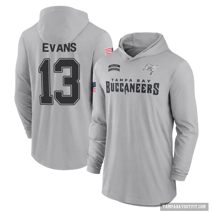 Youth ＃13 Mike Evans Tampa Bay Buccaneers Gray 2024 Salute to Service Lightweight Performance Long Sleeve Hooded T-Shirt