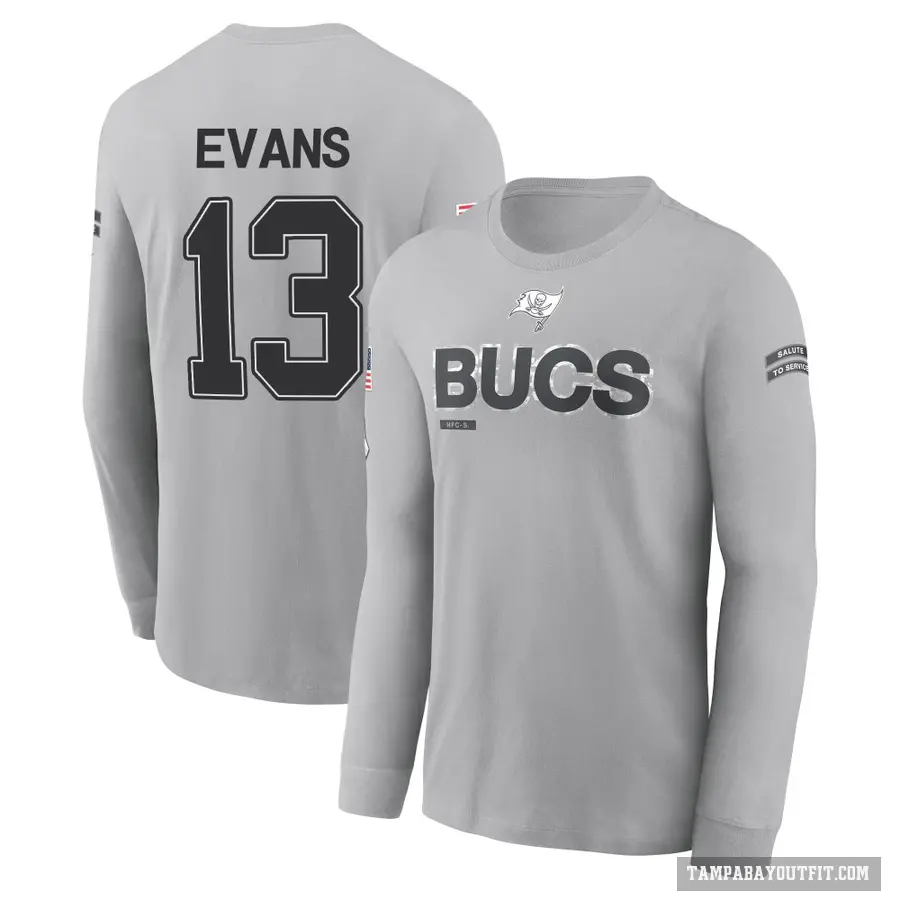 Youth ＃13 Mike Evans Tampa Bay Buccaneers Gray 2024 Salute to Service Long Sleeve T-Shirt