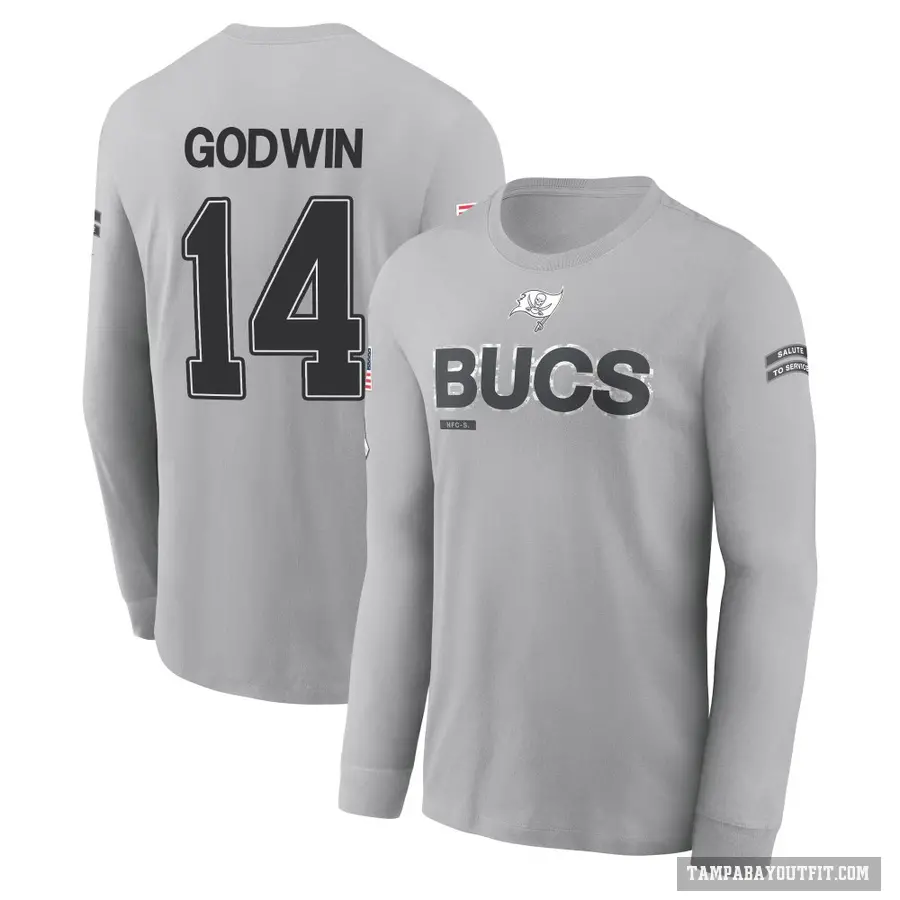 Youth ＃14 Chris Godwin Tampa Bay Buccaneers Gray 2024 Salute to Service Long Sleeve T-Shirt
