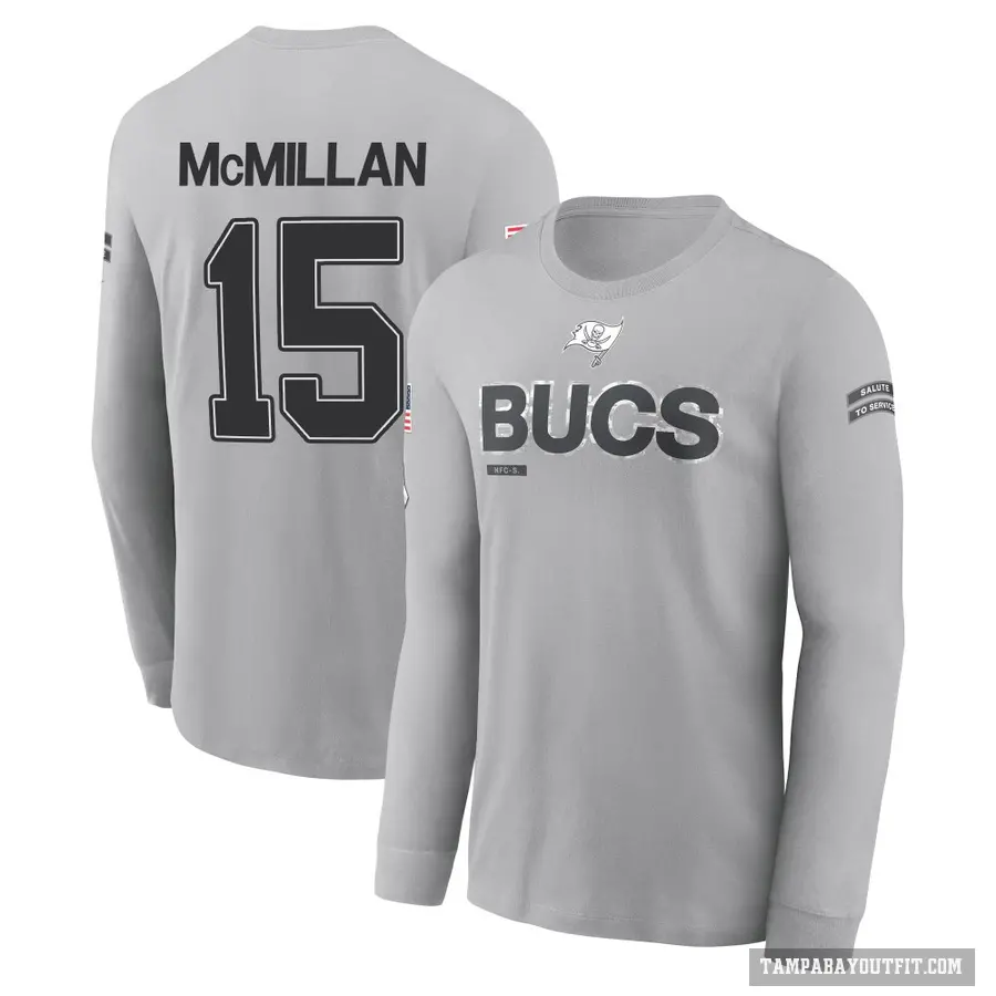 Youth ＃15 Jalen McMillan Tampa Bay Buccaneers Gray 2024 Salute to Service Long Sleeve T-Shirt