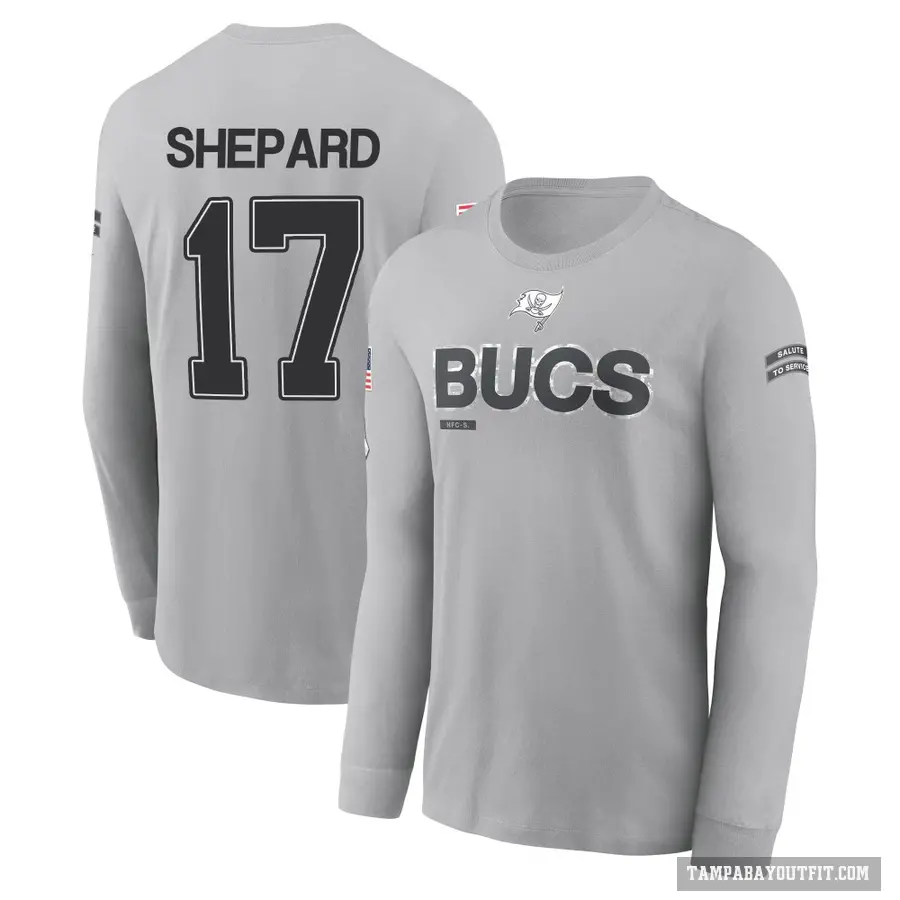 Youth ＃17 Sterling Shepard Tampa Bay Buccaneers Gray 2024 Salute to Service Long Sleeve T-Shirt