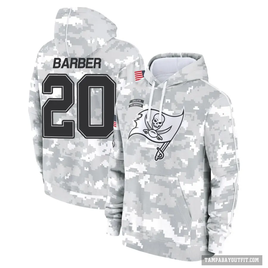 Youth ＃20 Ronde Barber Tampa Bay Buccaneers Arctic Camo 2024 Salute to Service Club Fleece Pullover Hoodie