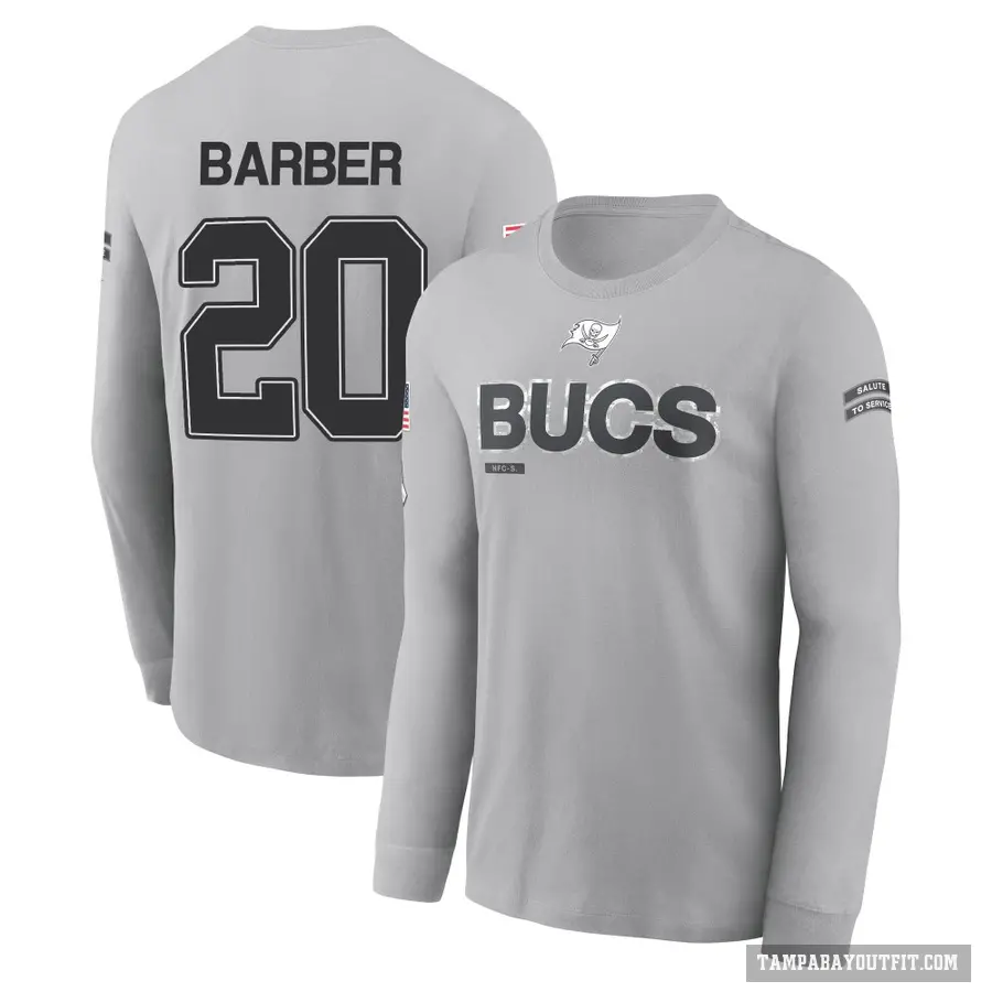 Youth ＃20 Ronde Barber Tampa Bay Buccaneers Gray 2024 Salute to Service Long Sleeve T-Shirt