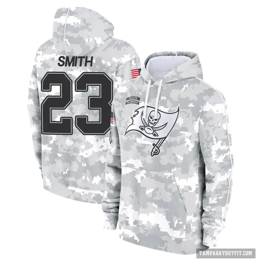 Youth ＃23 Tykee Smith Tampa Bay Buccaneers Arctic Camo 2024 Salute to Service Club Fleece Pullover Hoodie