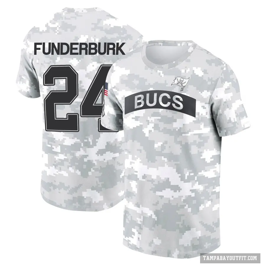 Youth ＃24 Tyrek Funderburk Tampa Bay Buccaneers Camo Arctic 2024 Salute to Service Performance T-Shirt