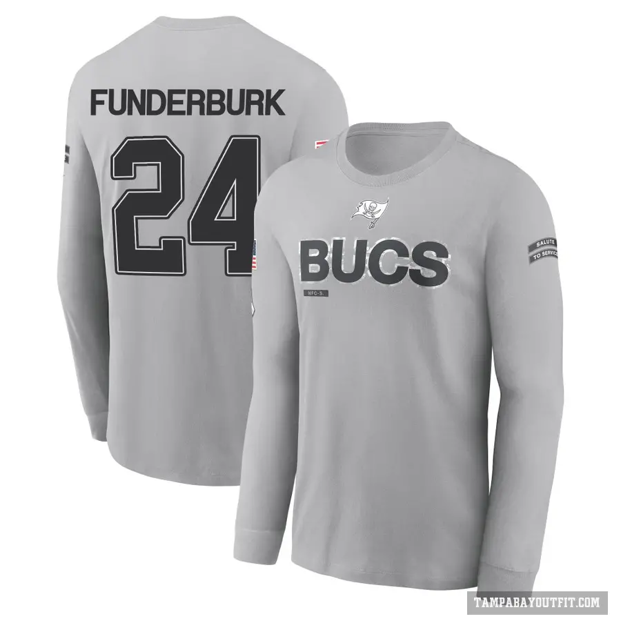 Youth ＃24 Tyrek Funderburk Tampa Bay Buccaneers Gray 2024 Salute to Service Long Sleeve T-Shirt
