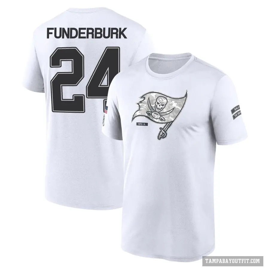 Youth ＃24 Tyrek Funderburk Tampa Bay Buccaneers White 2024 Salute to Service Performance T-Shirt