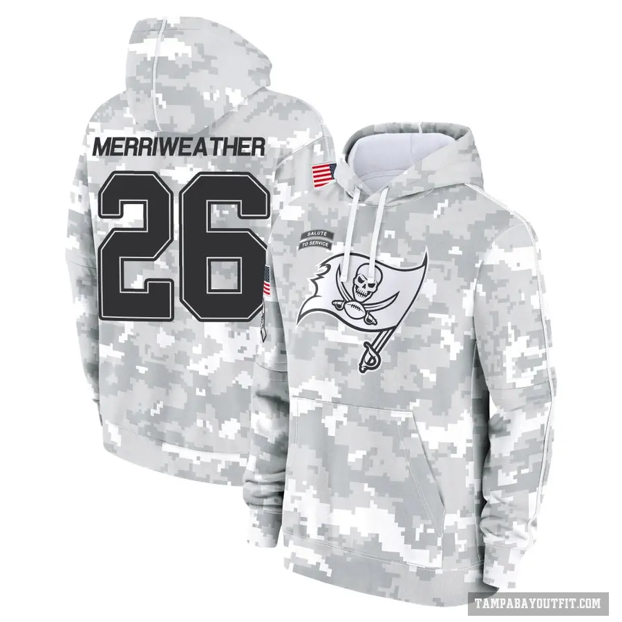 Youth ＃26 Kaevon Merriweather Tampa Bay Buccaneers Arctic Camo 2024 Salute to Service Club Fleece Pullover Hoodie
