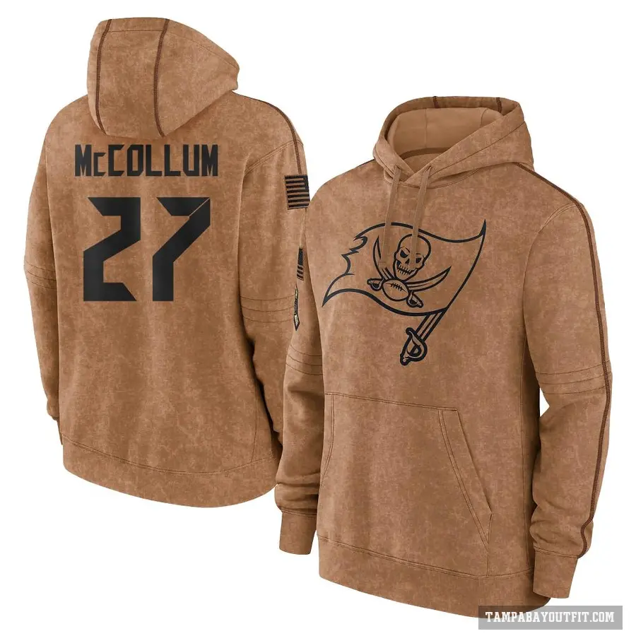 Youth ＃27 Zyon McCollum Tampa Bay Buccaneers Brown 2023 Salute To Service Club Pullover Hoodie