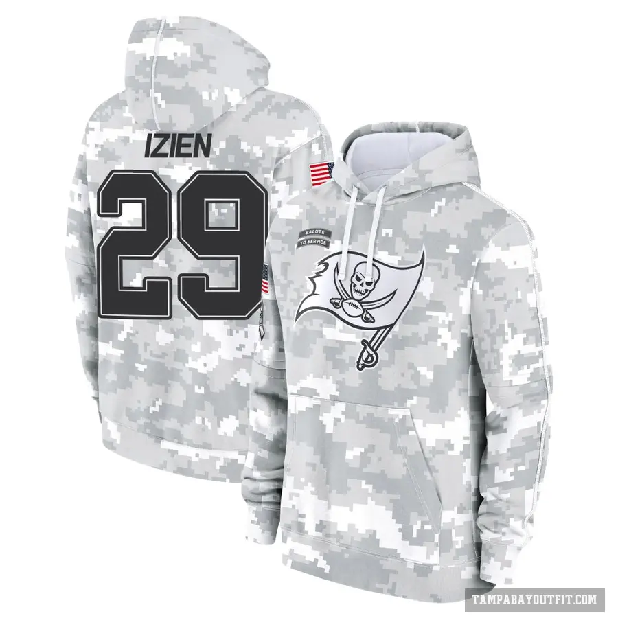 Youth ＃29 Christian Izien Tampa Bay Buccaneers Arctic Camo 2024 Salute to Service Club Fleece Pullover Hoodie