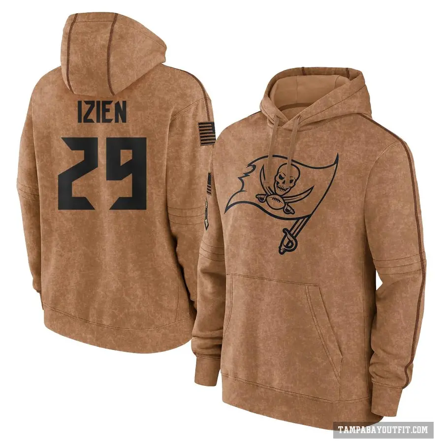 Youth ＃29 Christian Izien Tampa Bay Buccaneers Brown 2023 Salute To Service Club Pullover Hoodie