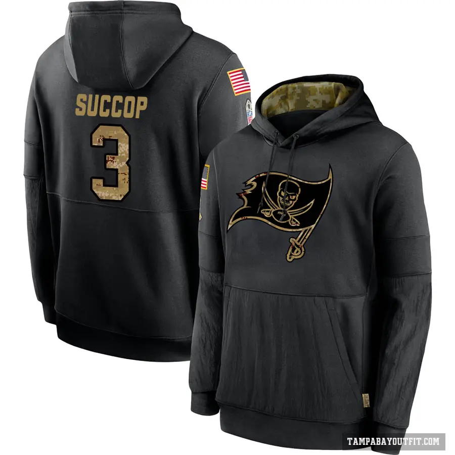 Youth ＃3 Ryan Succop Tampa Bay Buccaneers Black 2020 Salute to Service Sideline Performance Pullover Hoodie